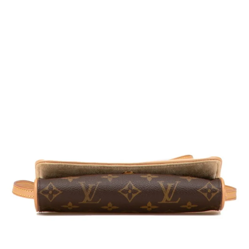 LOUIS VUITTON Authentic Brown Monogram Leather Pochette Shoulder Bag